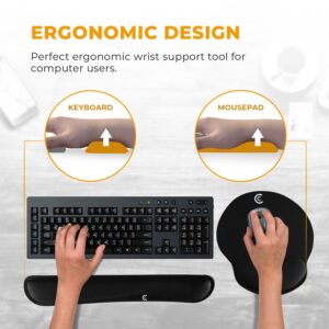 4pc Wrist Rests for Keyboard and Mouse Pad Set - Memory Foam Cushion, Black - Ergonomic Wrists Hand Arm Rest Support for Laptop Computer Desk and Gaming - Carpal Tunnel Syndrome Relief