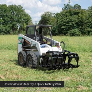 Titan Attachments 72in Economy Skid Steer Root Grapple Bucket Attachment, 3/8in Thick Steel Frame, Quick Tach Mounting System