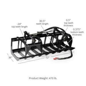 Titan Attachments 72in Economy Skid Steer Root Grapple Bucket Attachment, 3/8in Thick Steel Frame, Quick Tach Mounting System