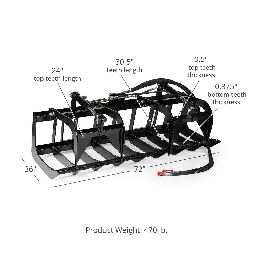 Titan Attachments 72in Economy Skid Steer Root Grapple Bucket Attachment, 3/8in Thick Steel Frame, Quick Tach Mounting System