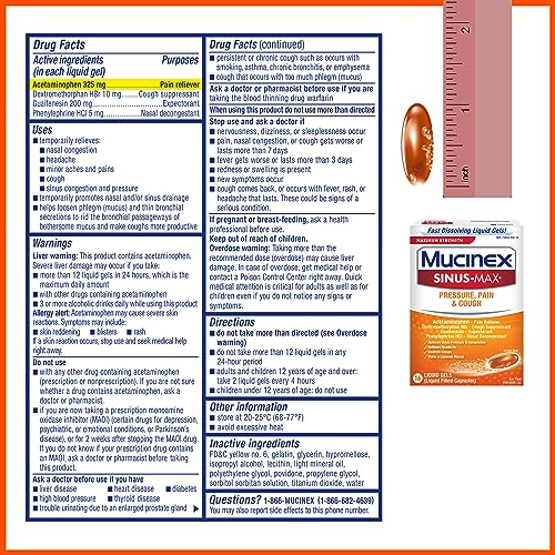 Mucinex Sinus-Max Max Strength Pressure, Pain & Cough Liquid Gels 16 ea