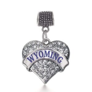 Inspired Silver - Wyoming Memory Charm for Women - Silver Pave Heart Charm for Bracelet with Cubic Zirconia Jewelry