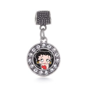 Inspired Silver - Betty Boop Memory Charm for Women - Silver Circle Charm for Bracelet with Cubic Zirconia Jewelry