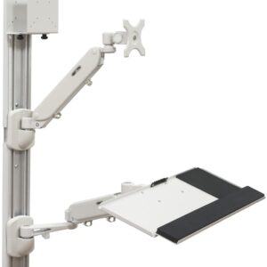 Displays2go Wall Mounted Computer Station, Monitor Mount, CPU Holder, Adjustable Arms (DWSSW01WT)