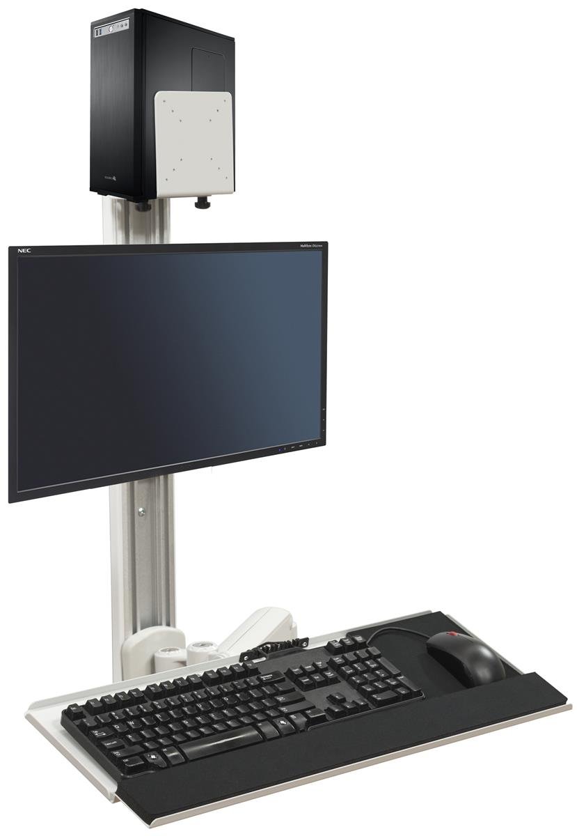 Displays2go Wall Mounted Computer Station, Monitor Mount, CPU Holder, Adjustable Arms (DWSSW01WT)