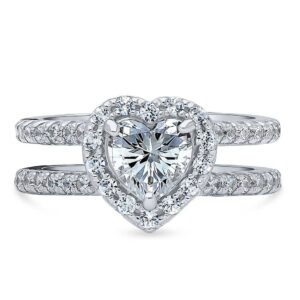 BERRICLE Sterling Silver Halo Wedding Engagement Rings Cubic Zirconia CZ Heart Ring for Women, Rhodium Plated Size 10