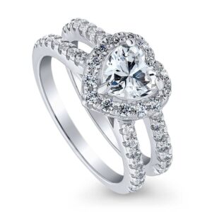 berricle sterling silver halo wedding engagement rings cubic zirconia cz heart ring for women, rhodium plated size 6