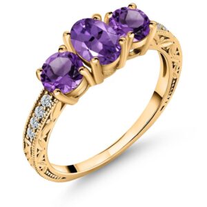 gem stone king 18k yellow gold plated silver purple amethyst ring for women (1.78 cttw, oval 7x5mm, gemstone birthstone, available in size 5, 6, 7, 8, 9)