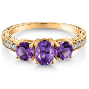 Gem Stone King 18K Yellow Gold Plated Silver Purple Amethyst Ring For Women (1.78 Cttw, Oval 7X5MM, Gemstone Birthstone, Available In Size 5, 6, 7, 8, 9)