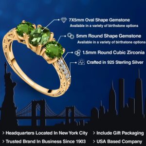 Gem Stone King 18K Yellow Gold Plated Silver Green Tourmaline and Green Chrome Diopside Ring For Women (1.82 Cttw, Gemstone Birthstone, Available In Size 5, 6, 7, 8, 9)