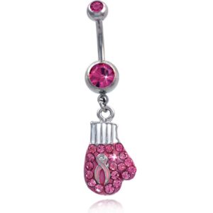 cocojewelry Breast Cancer Awareness Pink Ribbon Boxing Glove Heart Navel Belly Ring (Pink Glove)