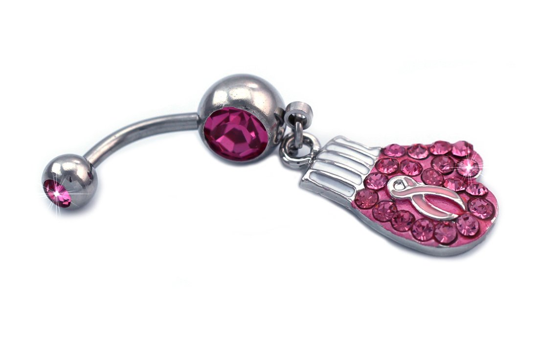 cocojewelry Breast Cancer Awareness Pink Ribbon Boxing Glove Heart Navel Belly Ring (Pink Glove)