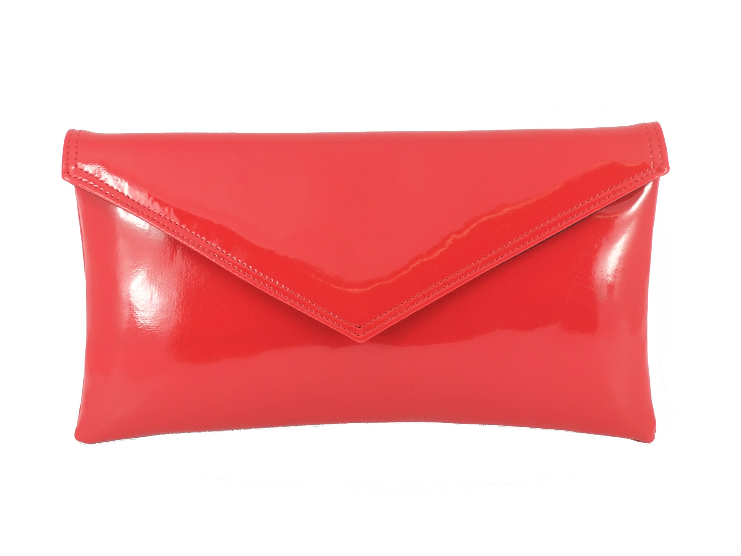 LONI Womens Neat Envelope Faux Leather Patent Clutch Bag/Shoulder Bag in Red