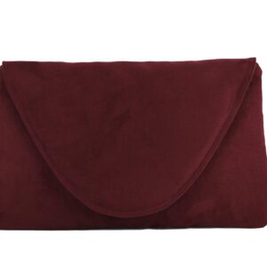 LONI Womens Attractive Large Faux Suede Clutch Bag/Shoulder Bag Wedding Party Occasion Bag in burgundy