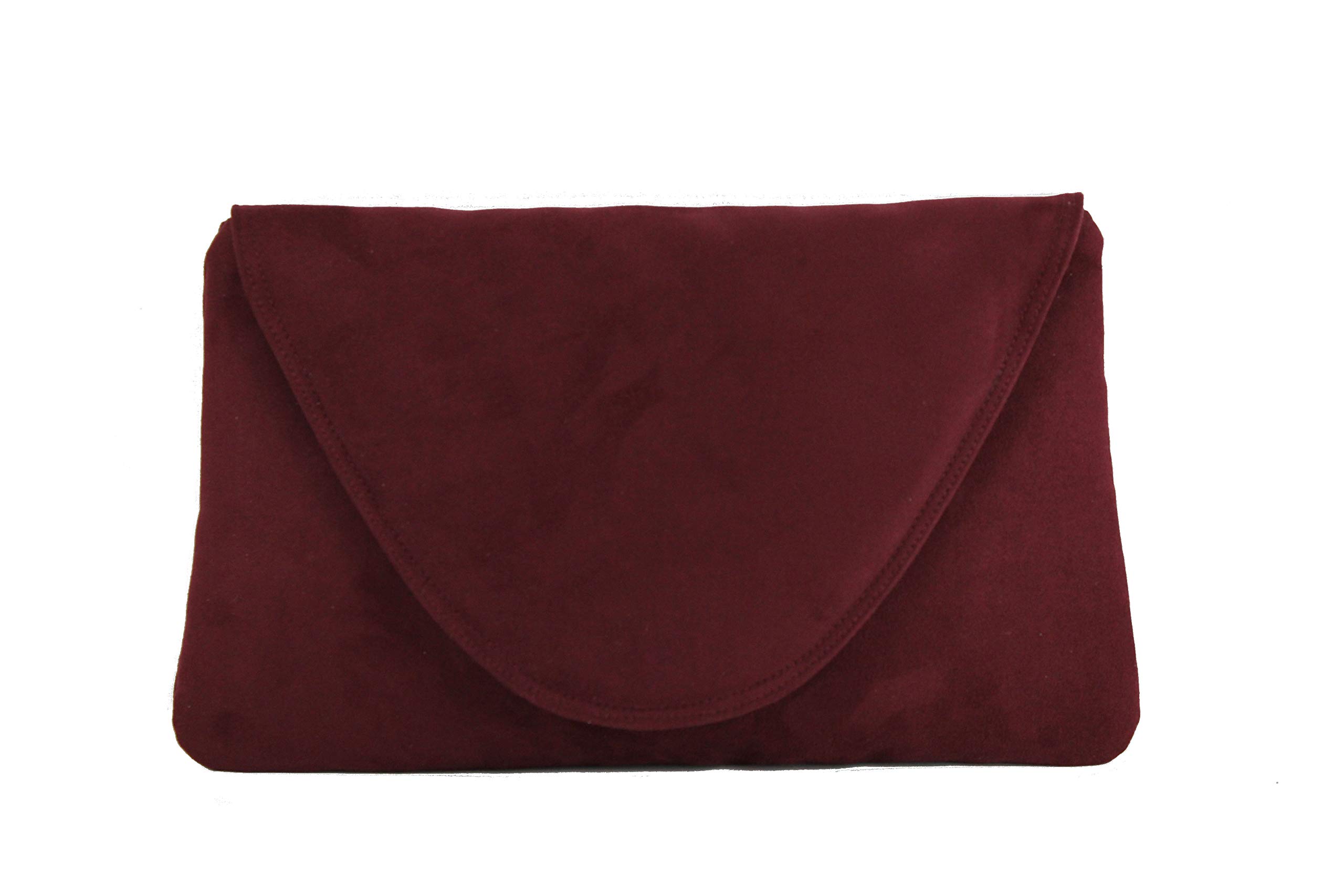 LONI Womens Attractive Large Faux Suede Clutch Bag/Shoulder Bag Wedding Party Occasion Bag in burgundy