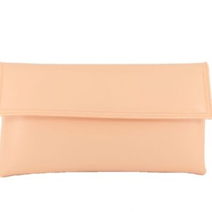 LONI Womens Chic Faux Leather Clutch Shoulder Bag with Long Adjustable Strap in Peach