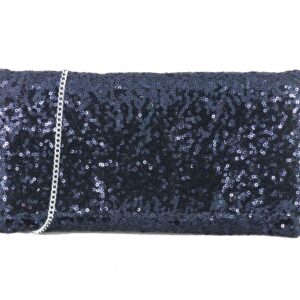 LONI Womens Sparkly Sequin Party Evening Clutch Shoulder Bag in Navy