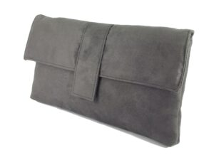 loni womens fab large faux suede clutch bag/shoulder bag in charcoal grey