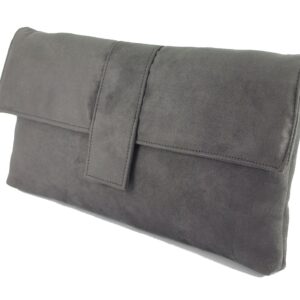 LONI Womens Fab Large Faux Suede Clutch Bag/Shoulder Bag In Charcoal Grey