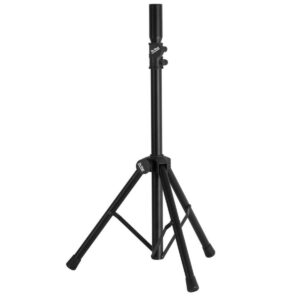 On-Stage SSAS7000B Mini Adjustable Speaker Stand (Folding, Portable, PA Loudspeaker Setup, Tripod Base, Nonslip Rubber Feet, Adjustable Height, 1 3/8″ Mounting Pole, 60 lb Capacity, Aluminum, Black)