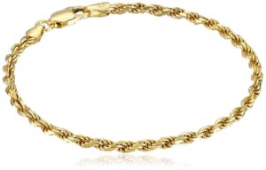 amazon essentials yellow gold plated sterling silver diamond-cut rope chain link bracelet, 8", (previously amazon collection)