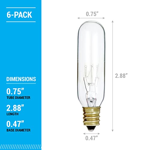 KOR (Pack of 6) 15T6/CL - 15 Watt T6 Clear Tubular - 120V - Candelabra (E12) Base - Incandescent Light Bulb