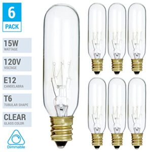 KOR (Pack of 6) 15T6/CL - 15 Watt T6 Clear Tubular - 120V - Candelabra (E12) Base - Incandescent Light Bulb