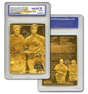 babe ruth & lou gehrig murderer's row 23kt gold card sculpted graded gem mint 10