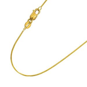 JewelStop 14k Solid Yellow Gold 0.7 mm Round Snake Chain Necklace, Lobster Claw Clasp - 16 Inches, 2gr.