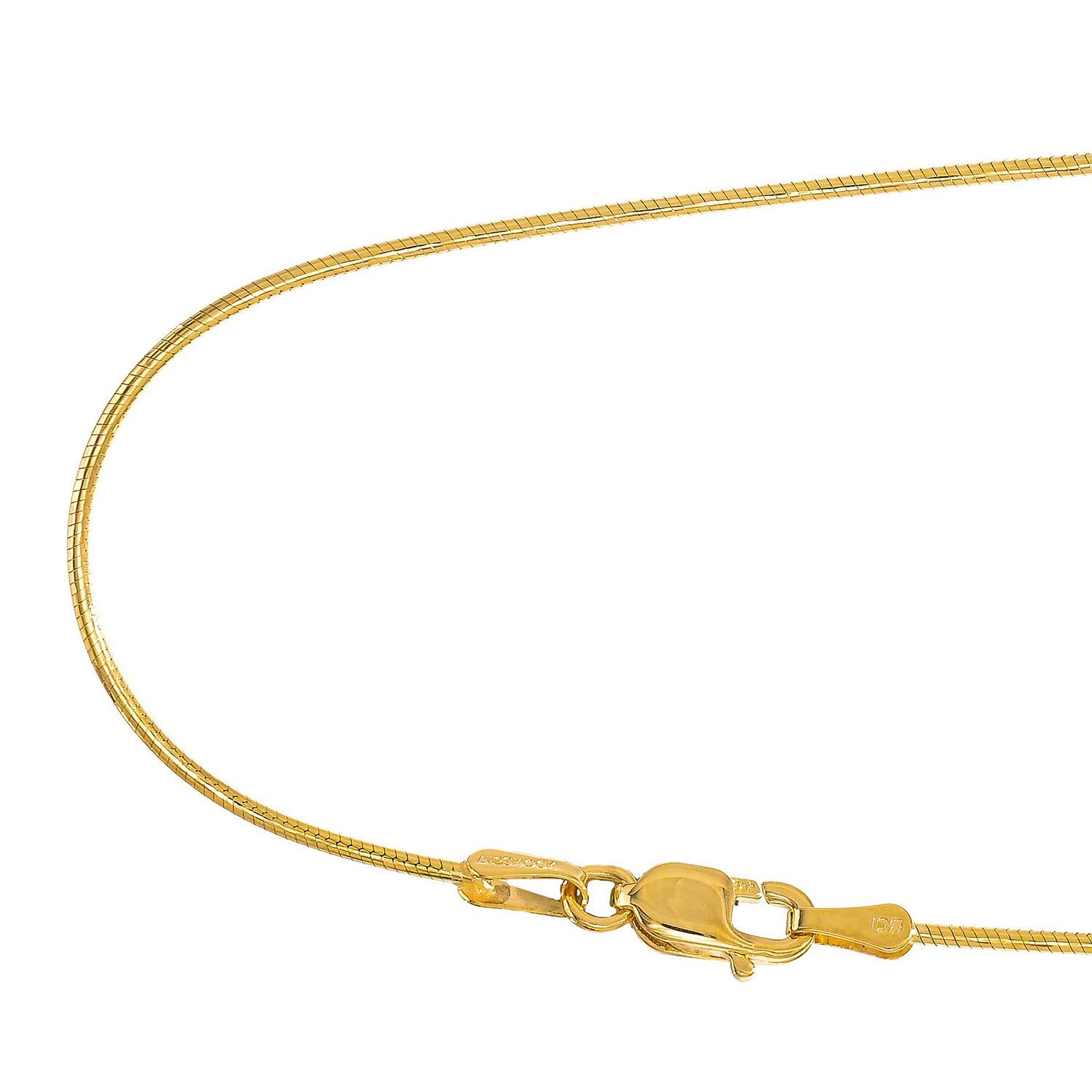 JewelStop 14k Solid Yellow Gold 0.9 mm Round Snake Chain Necklace, Lobster Claw Clasp - 18 Inches, 3.9gr.