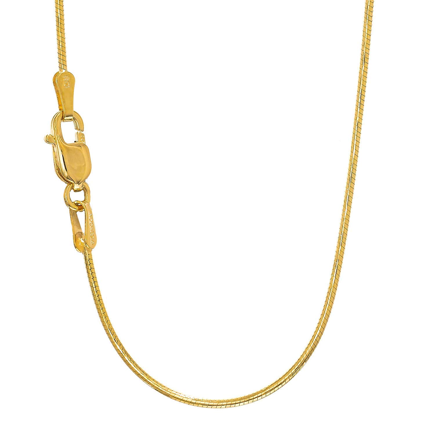 JewelStop 14k Solid Yellow Gold 0.9 mm Round Snake Chain Necklace, Lobster Claw Clasp - 18 Inches, 3.9gr.