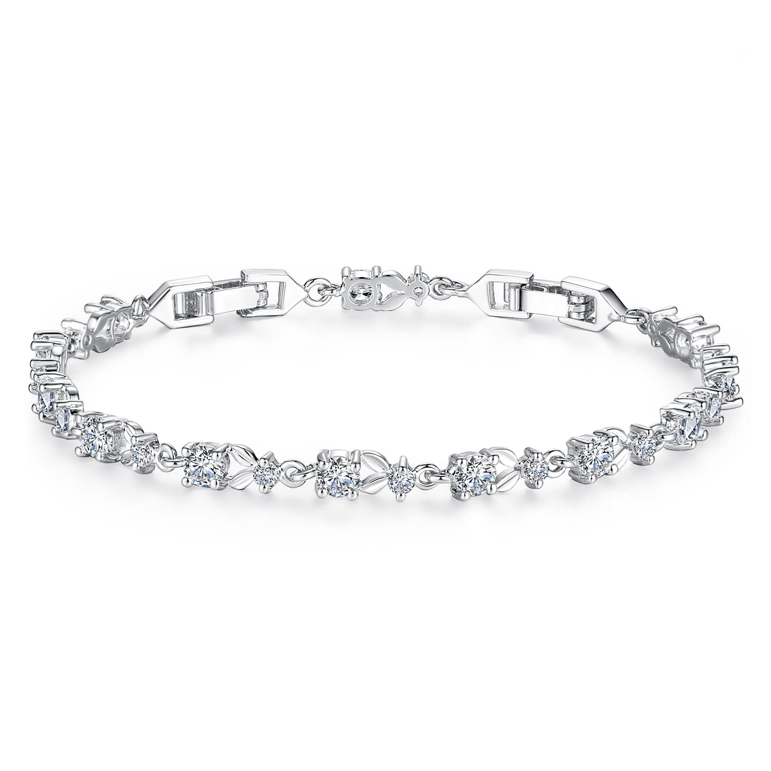 WOSTU 14K White Gold Plated 3mm Cubic Zirconia Classic Tennis Bracelet | Gold Bracelets for Women | Size 6.5-7.5 Inch