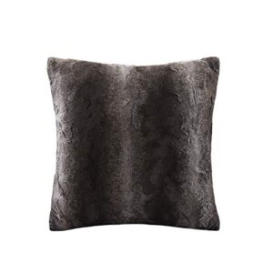 madison park zuri faux fur animal throw pillow, luxury square decorative pillow, 20x20, brown, 1 count (pack of 1)