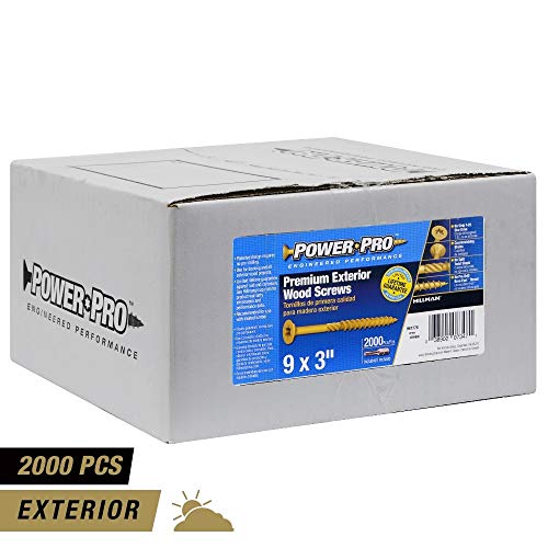 Power Pro 967778 Wood Screws, #9 x 3, Premium Outdoor Deck Screws, Rust Resistant, Epoxy Coated Bronze, 1/4 Keg, 2000 pcs