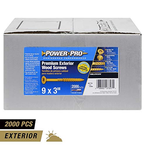 Power Pro 967778 Wood Screws, #9 x 3, Premium Outdoor Deck Screws, Rust Resistant, Epoxy Coated Bronze, 1/4 Keg, 2000 pcs