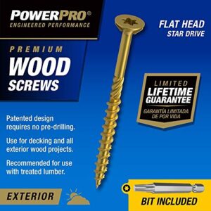 Power Pro 967778 Wood Screws, #9 x 3, Premium Outdoor Deck Screws, Rust Resistant, Epoxy Coated Bronze, 1/4 Keg, 2000 pcs