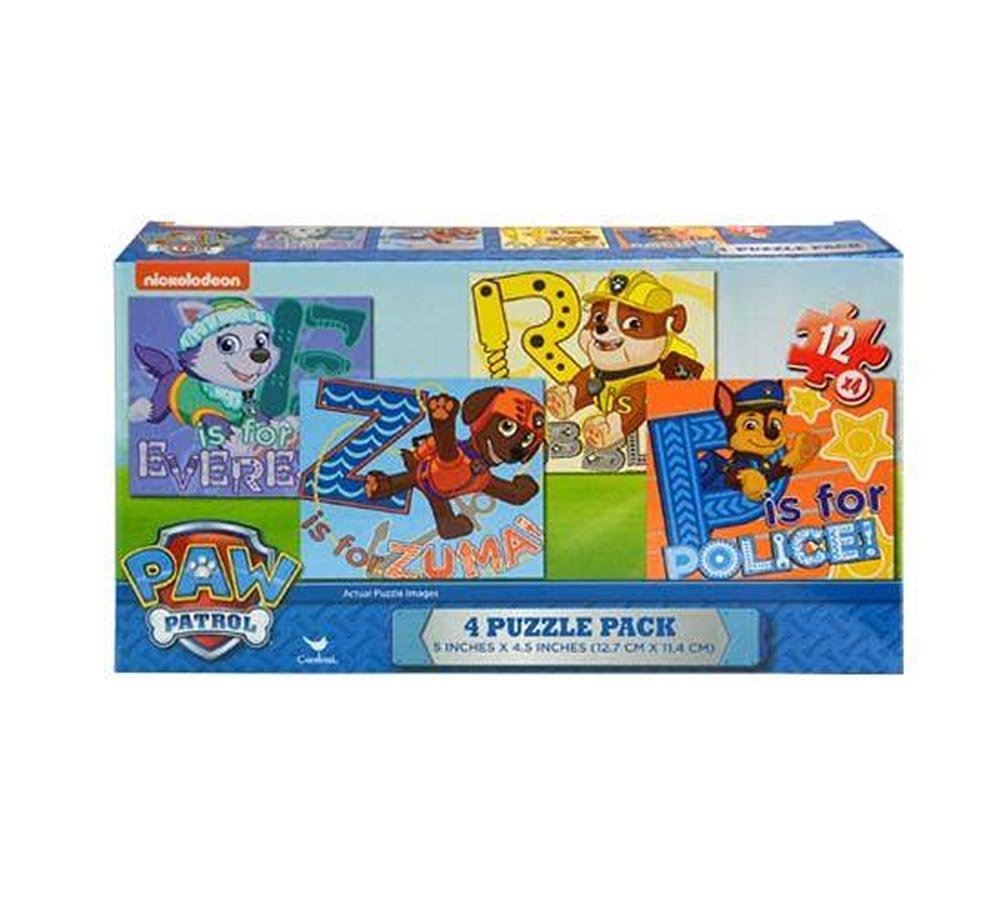 Paw Patrol Puzzle Set ~ 4-pack of 12-piece puzzles featuring Everest, Rubble, Zuma, and Chase