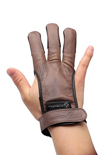 ArcheryMax Handmade Brown Leather Three Finger Archery Gloves, Large