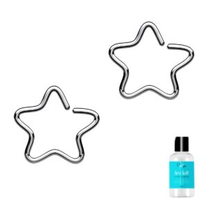 BodyJewelryOnline 16ga Star Shaped Split Ring Perfect for Nose, Rook, Daith and Tragus Piercings - Anodized Titanium 316L Surgical Steel (Steel)