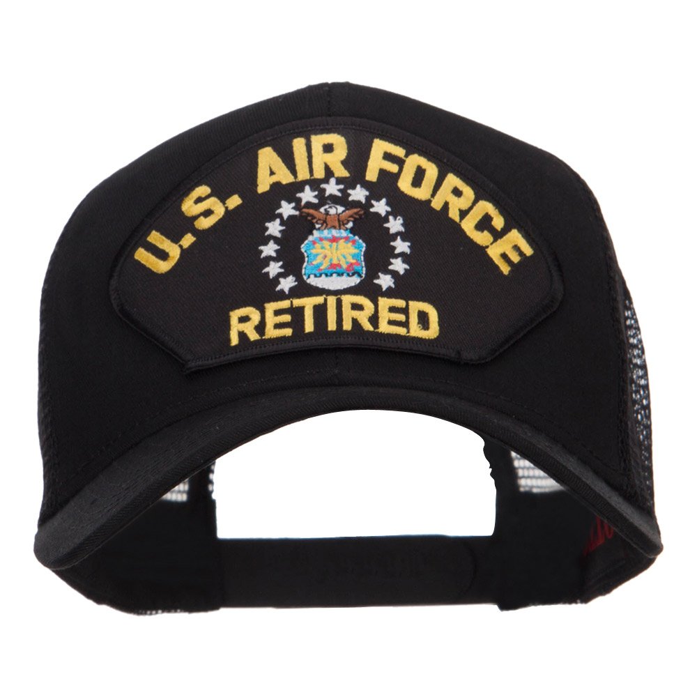 e4Hats.com US Air Force Retired Military Patched Mesh Cap - Black OSFM