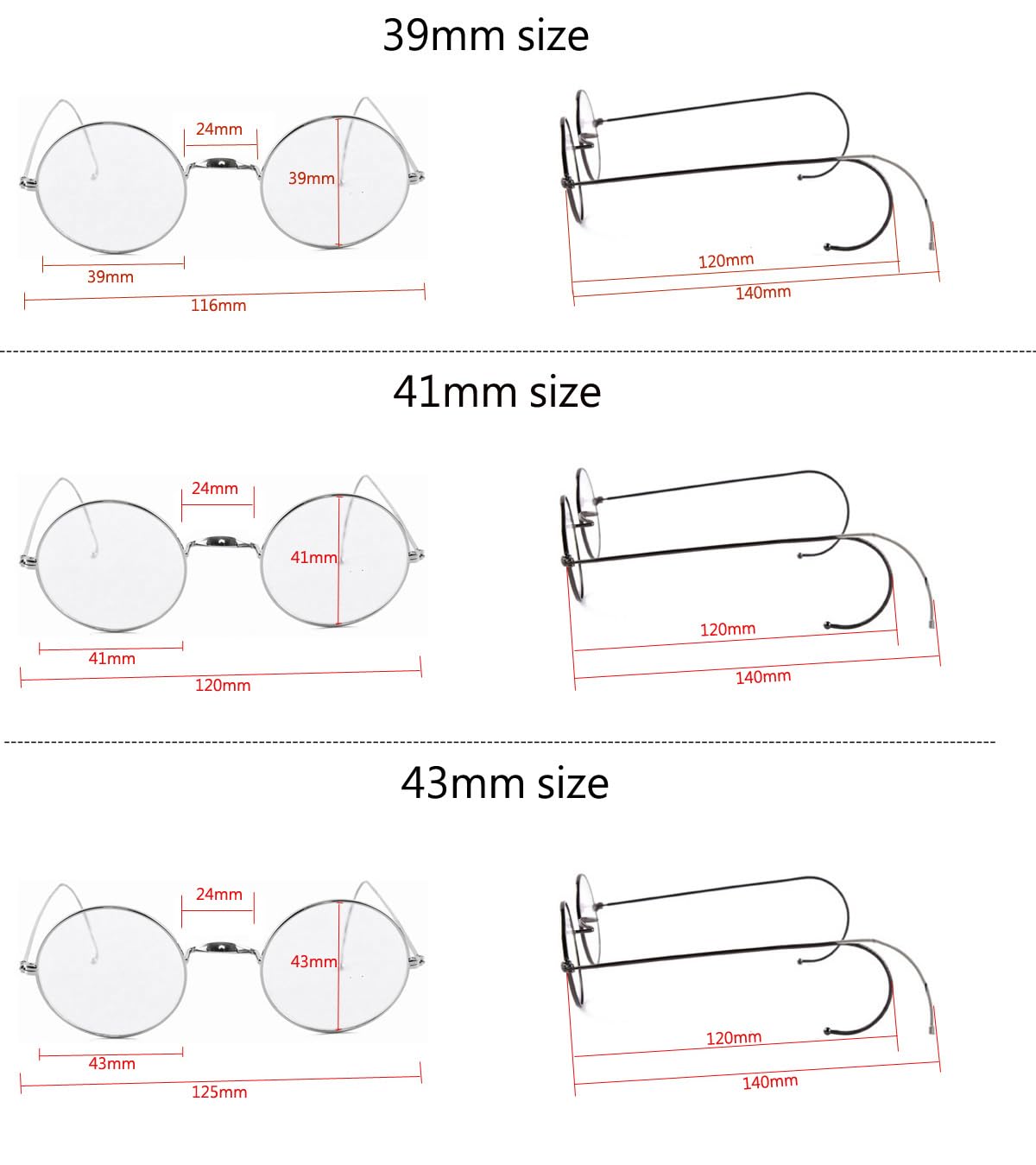 Agstum Retro Small Round Optical Rare Wire Rim Eyeglasses Frame (Gunmetal, 39mm)