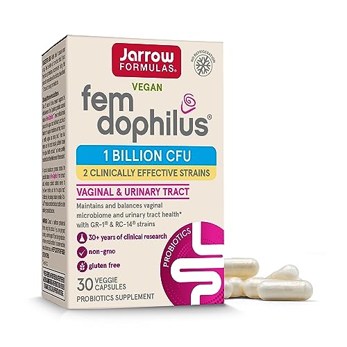 Jarrow Formulas Fem-Dophilus Probiotics 1 Billion CFU With 2 Clinically Effective Strains, Dietary Supplement for Vaginal Health and Urinary Tract Health, 30 Veggie Capsules, 30 Day Supply