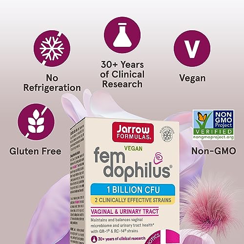 Jarrow Formulas Fem-Dophilus Probiotics 1 Billion CFU With 2 Clinically Effective Strains, Dietary Supplement for Vaginal Health and Urinary Tract Health, 30 Veggie Capsules, 30 Day Supply