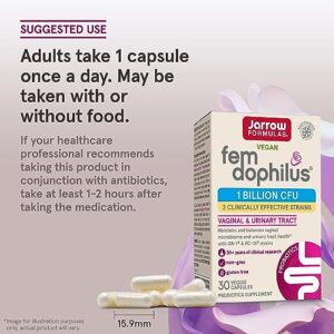 Jarrow Formulas Fem-Dophilus Probiotics 1 Billion CFU With 2 Clinically Effective Strains, Dietary Supplement for Vaginal Health and Urinary Tract Health, 30 Veggie Capsules, 30 Day Supply