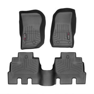 WeatherTech Custom Fit FloorLiners for Jeep Wrangler Unlimited 4-Door, Wrangler JK Unlimited 4-Door - 1st & 2nd Row (44573-1-2), Black