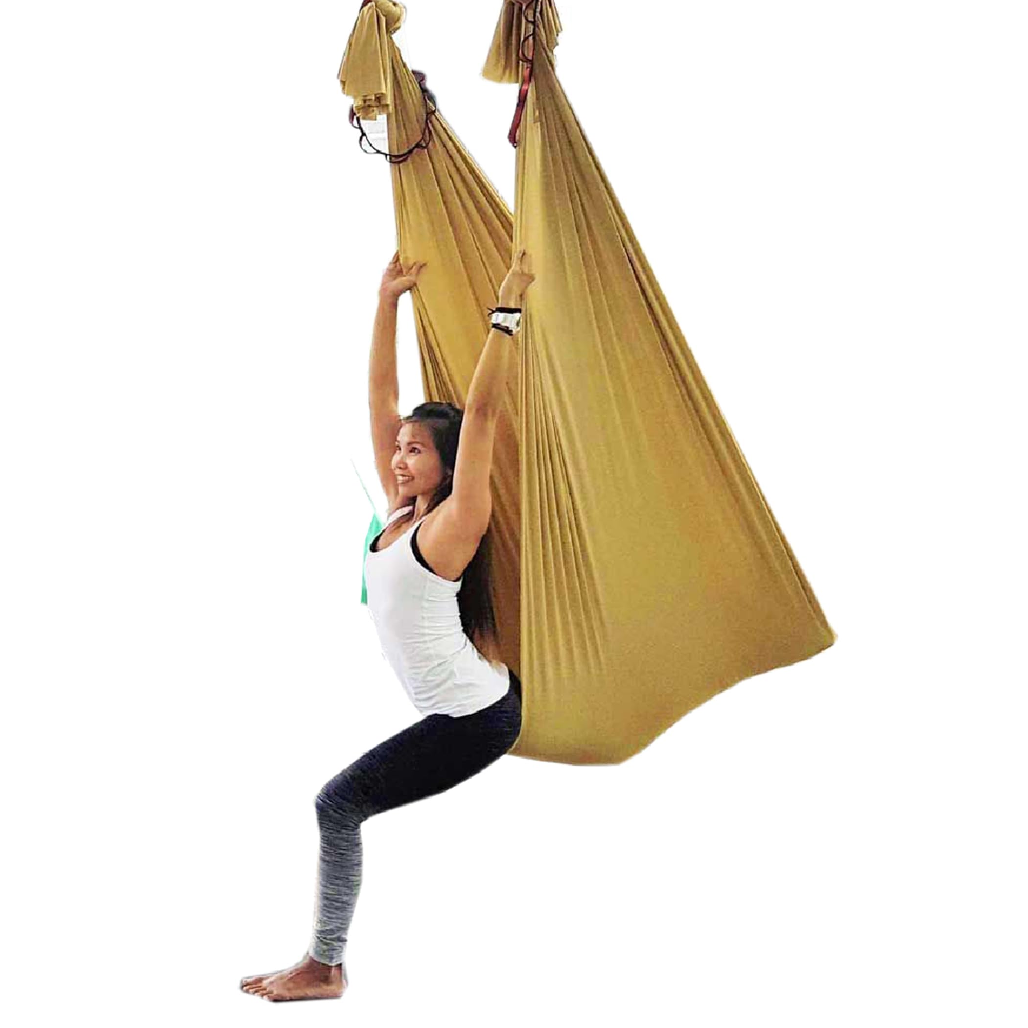 wellsem Deluxe L:5.5 Yards W:3 Yard Yoga Flying Swing Aerial Yoga Hammock Silk Fabric for Yoga Bodybuilding(5mx2.8m) (Gold)