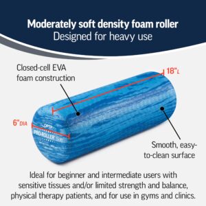 OPTP PRO-ROLLER Soft Density Foam Roller - Professional 18 Inch Foam Roller for Massage; Short Foam Roller and Physical Therapy Roller for Balance and Stability Training Exercises - Blue 18” x 6”