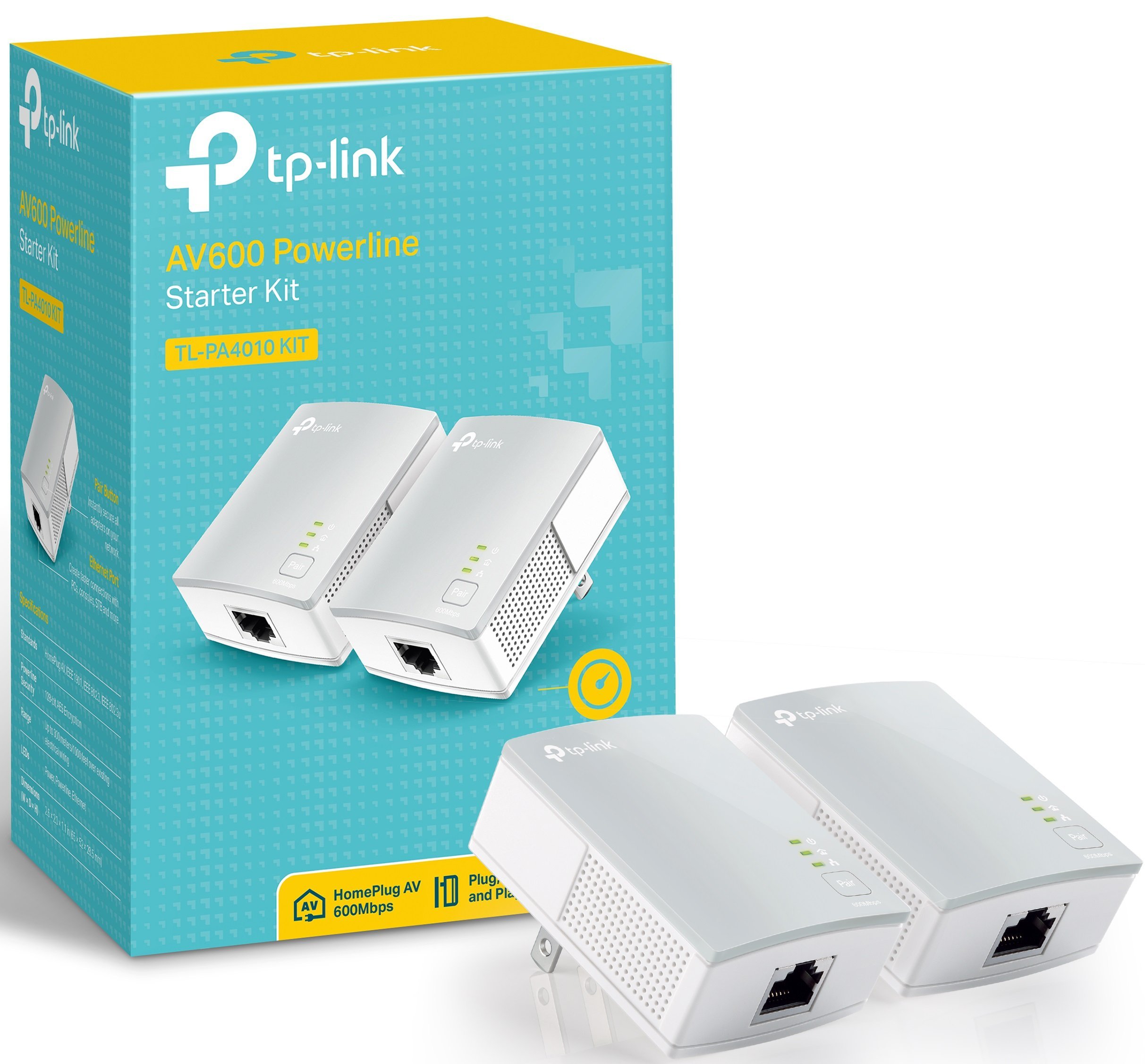 TP-LINK TL-PA4010KIT AV600 Nano Powerline Adapter Starter Kit, up to 500Mbps(Renewed)