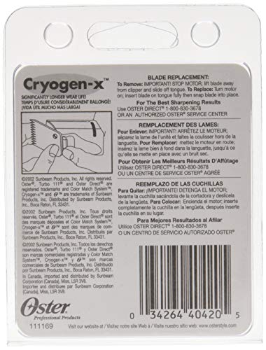 OSTER Cryogen-X Blade Set for Turbo 111 Clipper Size 00000 (1/125 inch/0.2mm) (Model: 76911-006)