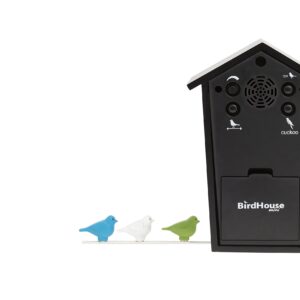 KOOKOO BirdHouse mini black, tiny modern cuckoo clock with 12 natural bird songs or cuckoo call